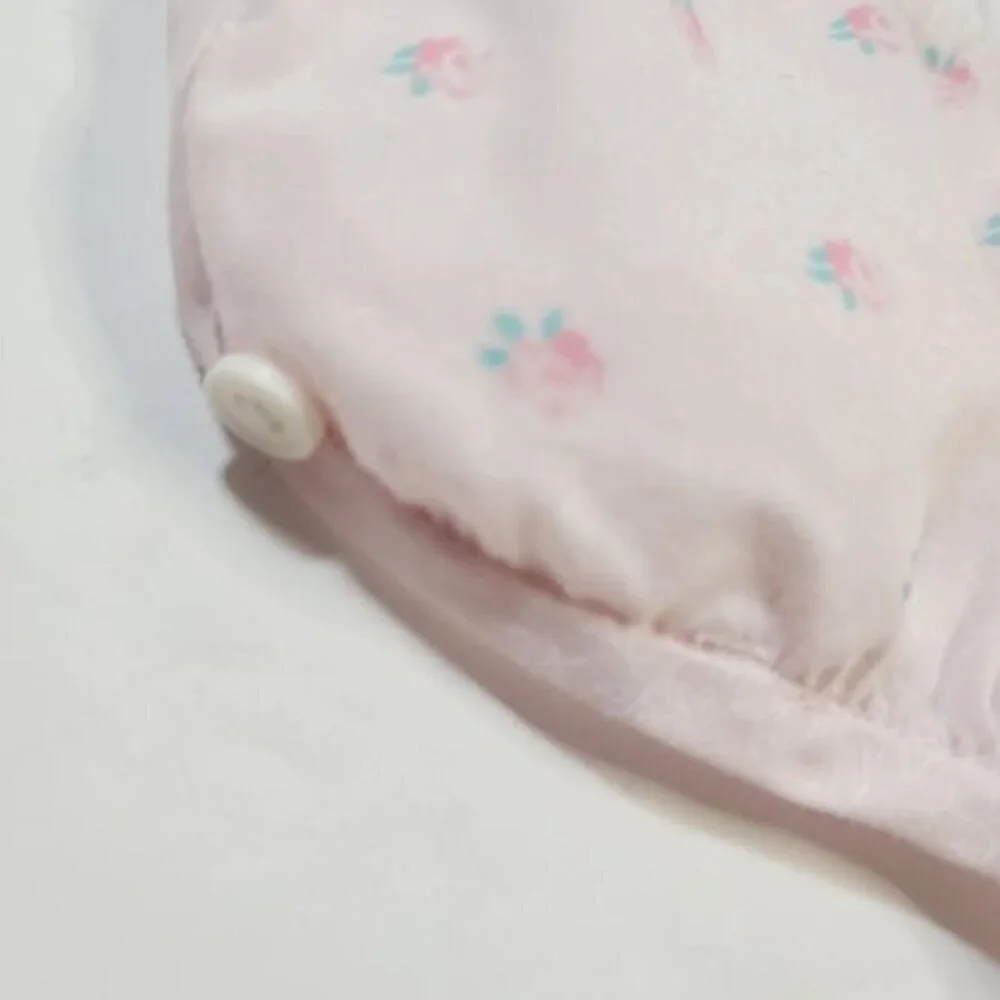 Vintage 90s Mayfair Pastel Pink Tulip Embroidery Baby Romper and Bonnet